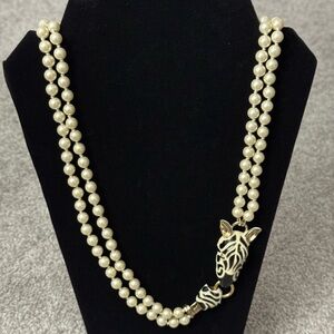 Talbots Zebra Clasp Knotted Faux Pearl Double Strand Necklace